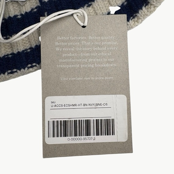 NWT EVERLANE Cashmere Wool Striped Beanie | OS | Navy & Cream - Picture 8 of 11